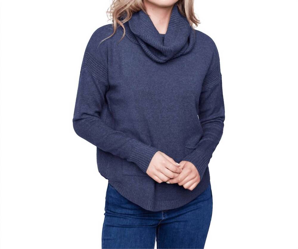 NEW CHARLIE B long sleeves sweater with scarf in denim